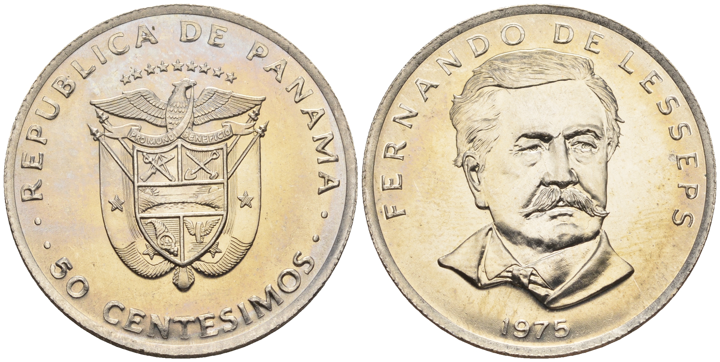 Панама 50 сентесимо 1975 Фердинанд де Лессепс KM 38.1 медь плакированная медно-никелем  UNC  M34-10
