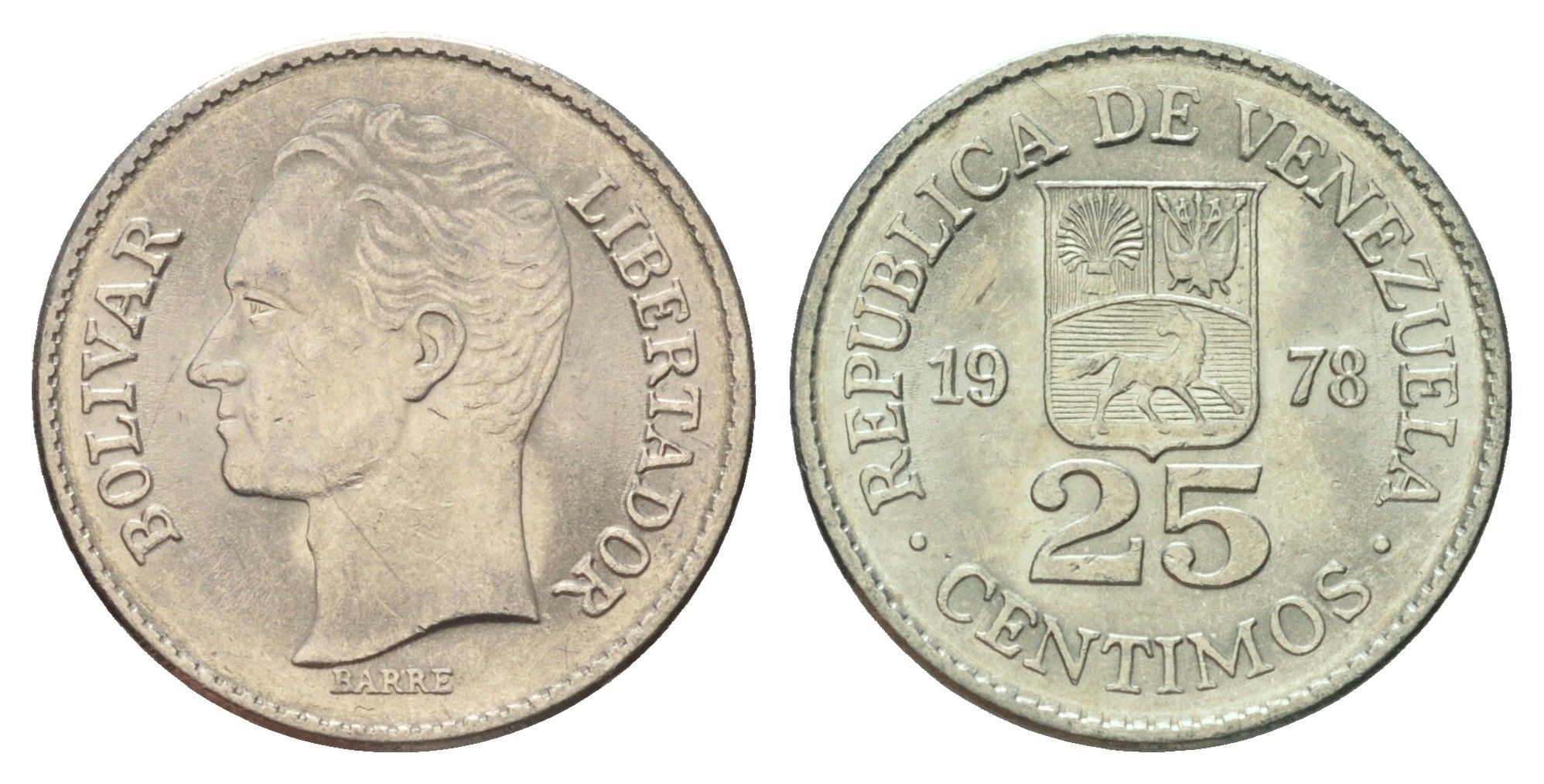 Венесуэла 25 сентимо 1978 Симон Боливар Y 50 никель UNC 4173-864