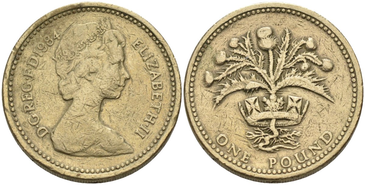 Великобритания 1 фунт 1984 Елизавета II (1952-2022) KM 934, Spink 4222 никель латунь 81-945