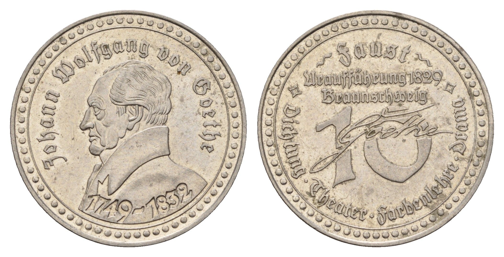Германия медаль - Иоганн Вольфганг фон Гёте ND (1982) диаметр 27 мм, вес 00 гр никель сталь 4114-543
