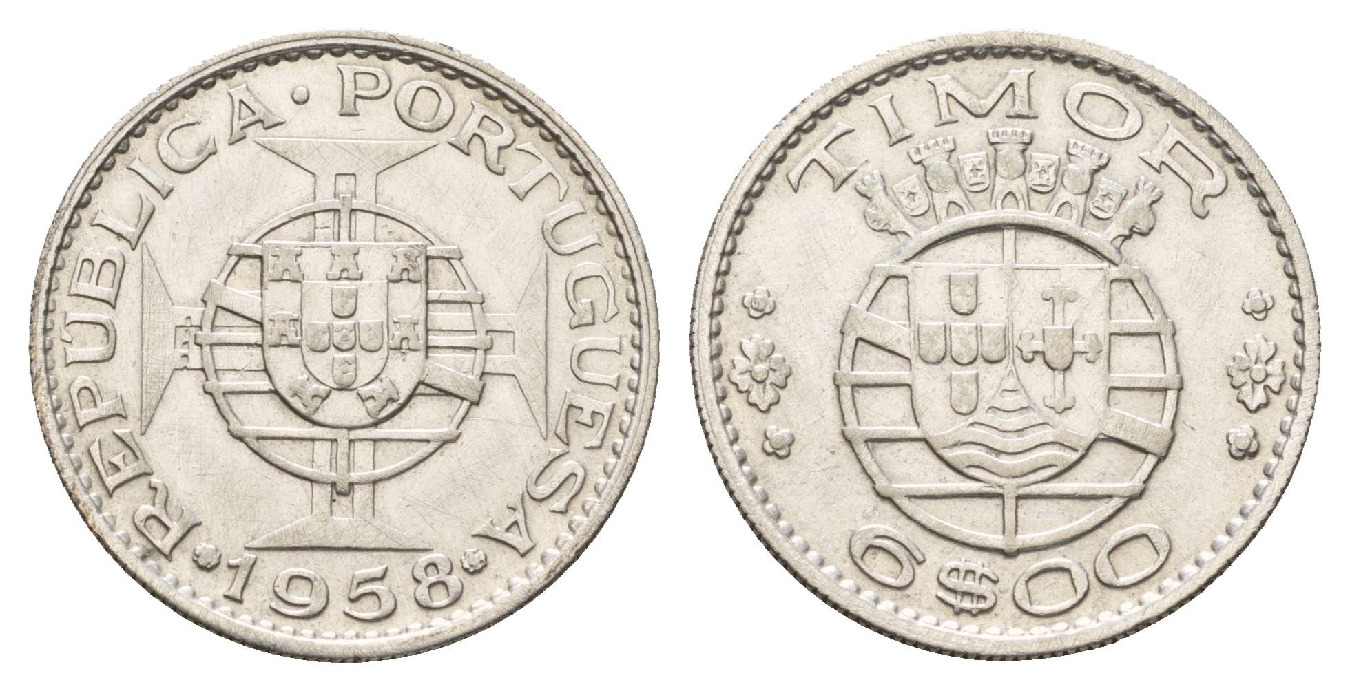 Португальский Тимор 6 эскудо 1958 год-тип KM 15 серебро 4671-815