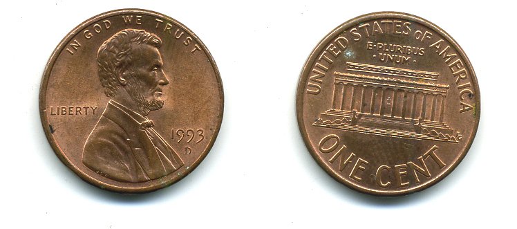 США 1 цент 1993 D, Авраам Линкольн KM 201b цинк плакированный медью 4364-245