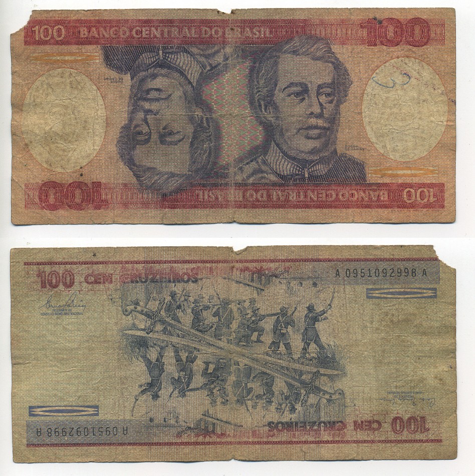 БРАЗИЛИЯ 100 КРУЗЕЙРО 1981 ПОДПИСЬ 20, ГЕРЦОГ КАКСИАС Pick 198a бумага 6289-29-3-2