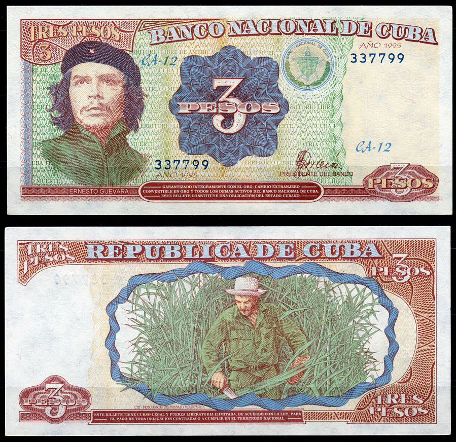 Куба 3 песо 1995 Че Гевара, Че Гевара рубит сахарный тростник Pick 113  бумага  UNC (пресс) 449-82-2