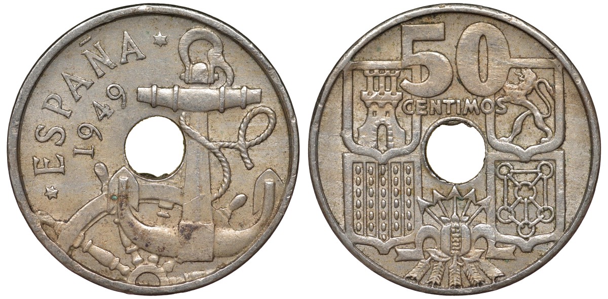 Испания 50 сентимо 1949 (51) KM 777 медно-никель 4164-415