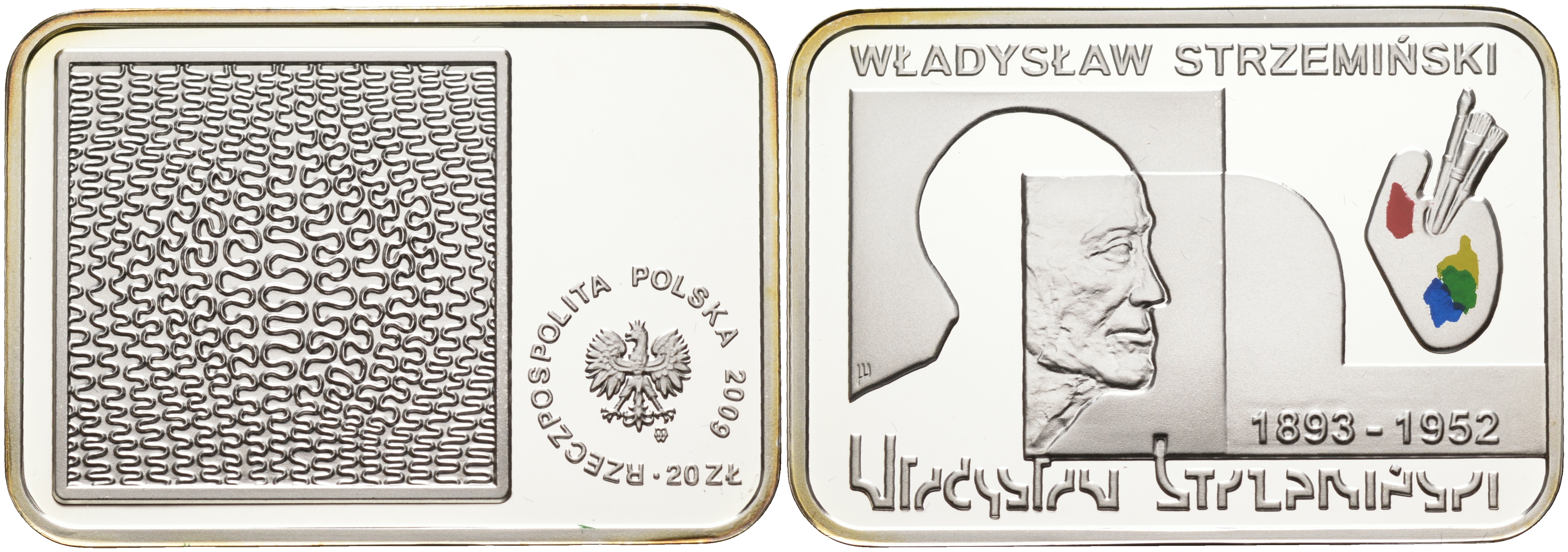 Польша 20 злотых 2009 Польские художники XIX-XX вв. Владислав Стржеминский, цветная эмаль KM 706 серебро PROOF 1069-7-13