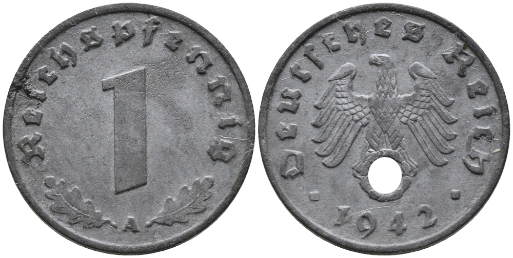 ГЕРМАНИЯ 1 РЕЙХСПФЕННИГ 1942 A KM 97, J.369 цинк 96-715