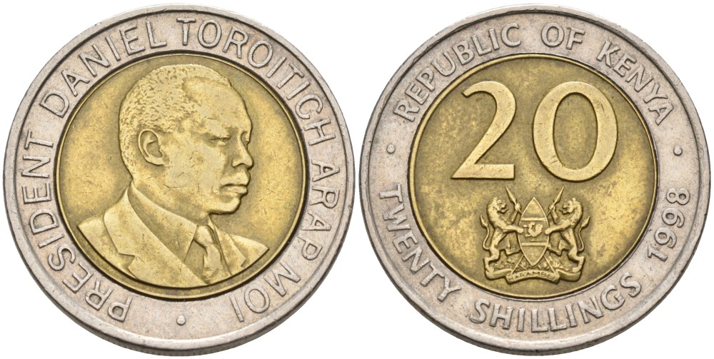 Кения 20 шиллингов 1998 Дэниэл арап Мои KM 32 биметалл 3856-315