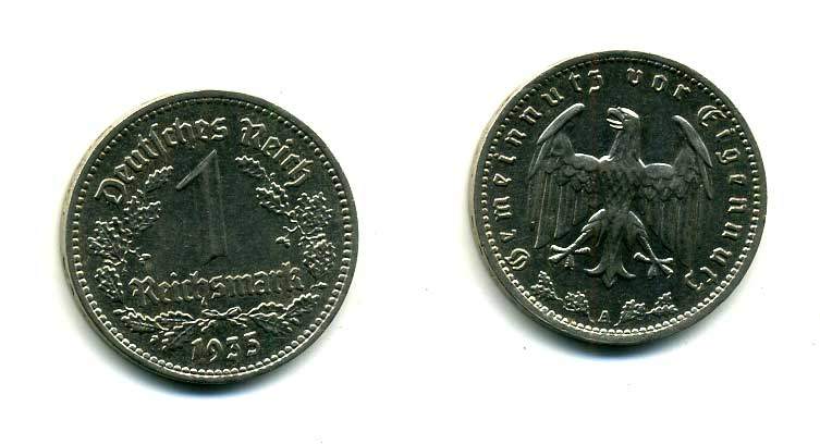 ГЕРМАНИЯ 1 РЕЙХСМАРКА 1935 A J. 354, KM 78 никель 179-933