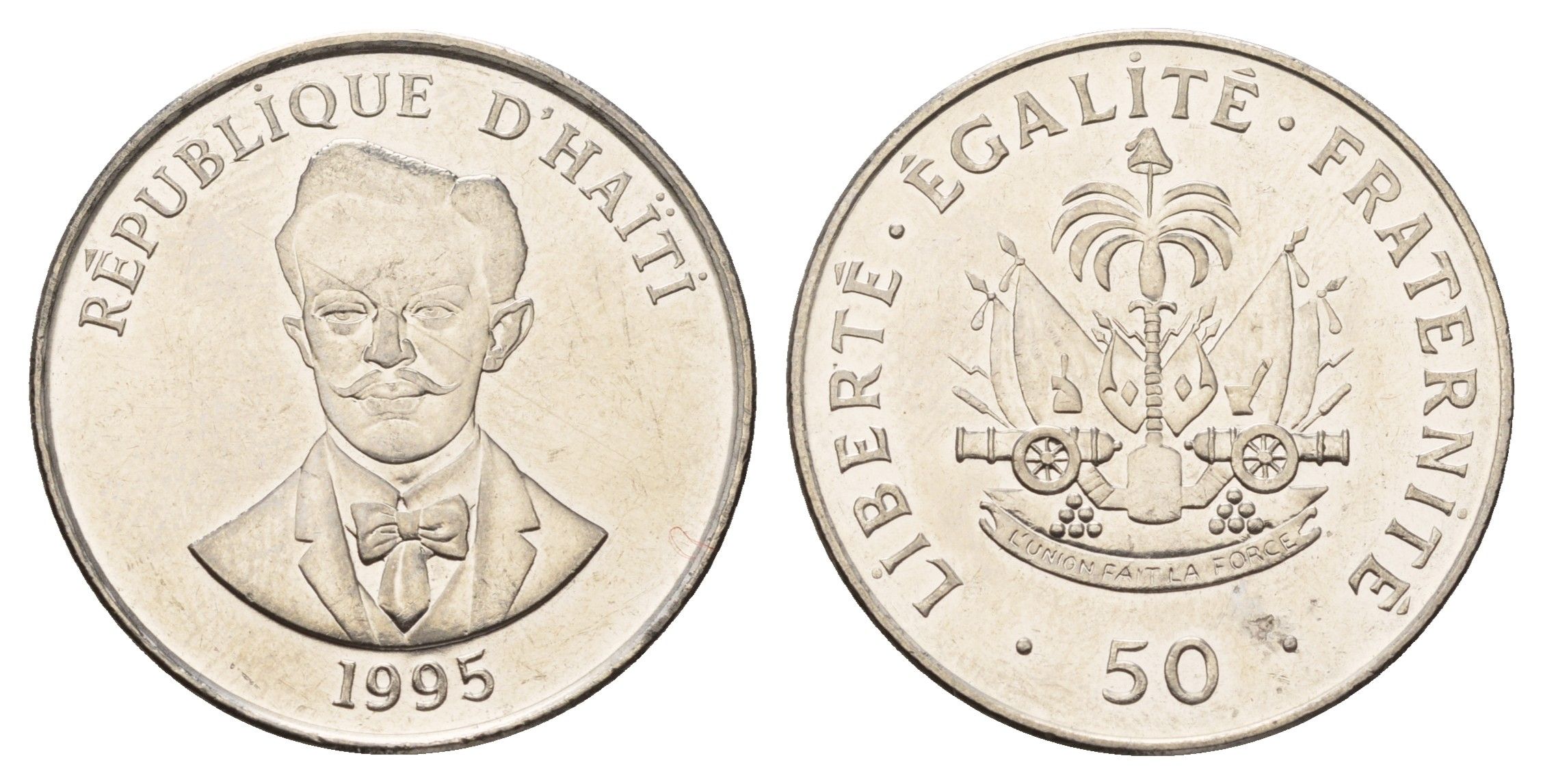 Гаити 50 сантимов 1995 KM 153a сталь плакированная никелем UNC 4634-1032