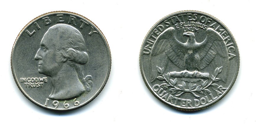 США 25 центов (квотер) 1966 Вашингтон KM 164a медь плакированная медно-никелем 46-1845