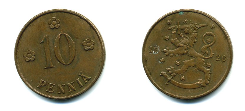 Финляндия 10 пенни 1926 республика (1918-1962) KM 24 медь 46-1527