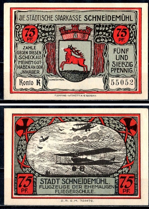 Шнейдемюль (Позен) 75 пфеннигов 1922 Mehl Grabowski 1191.2b-3/5 бумага UNC (пресс) 7556-70-1-1