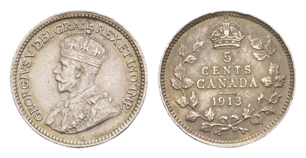 Канада 5 центов 1913 Георг V (1910-1936) KM 22 серебро 4655-437