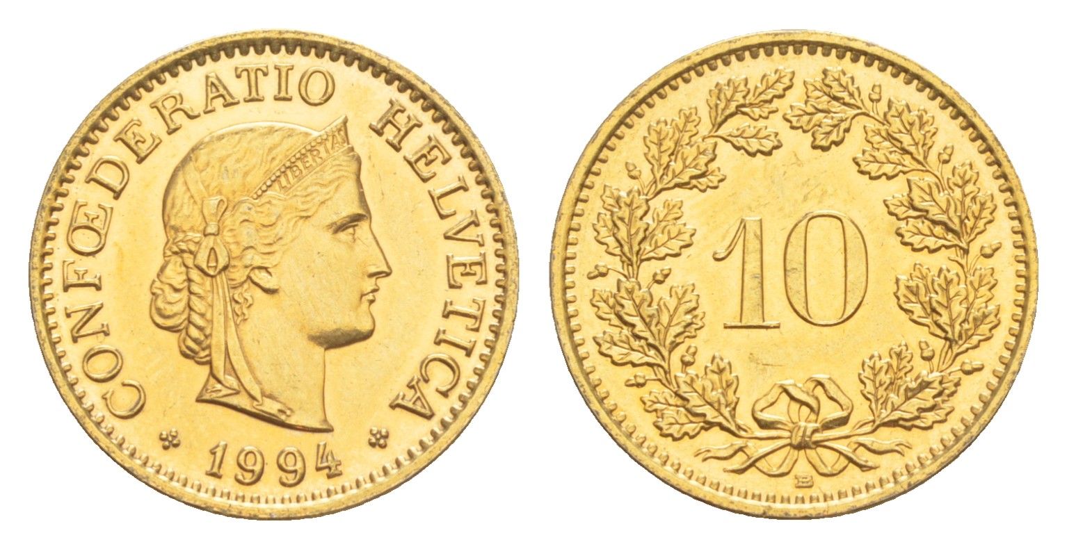 Швейцария 10 раппенов 1994 B KM 27 медно-никель 4625-914
