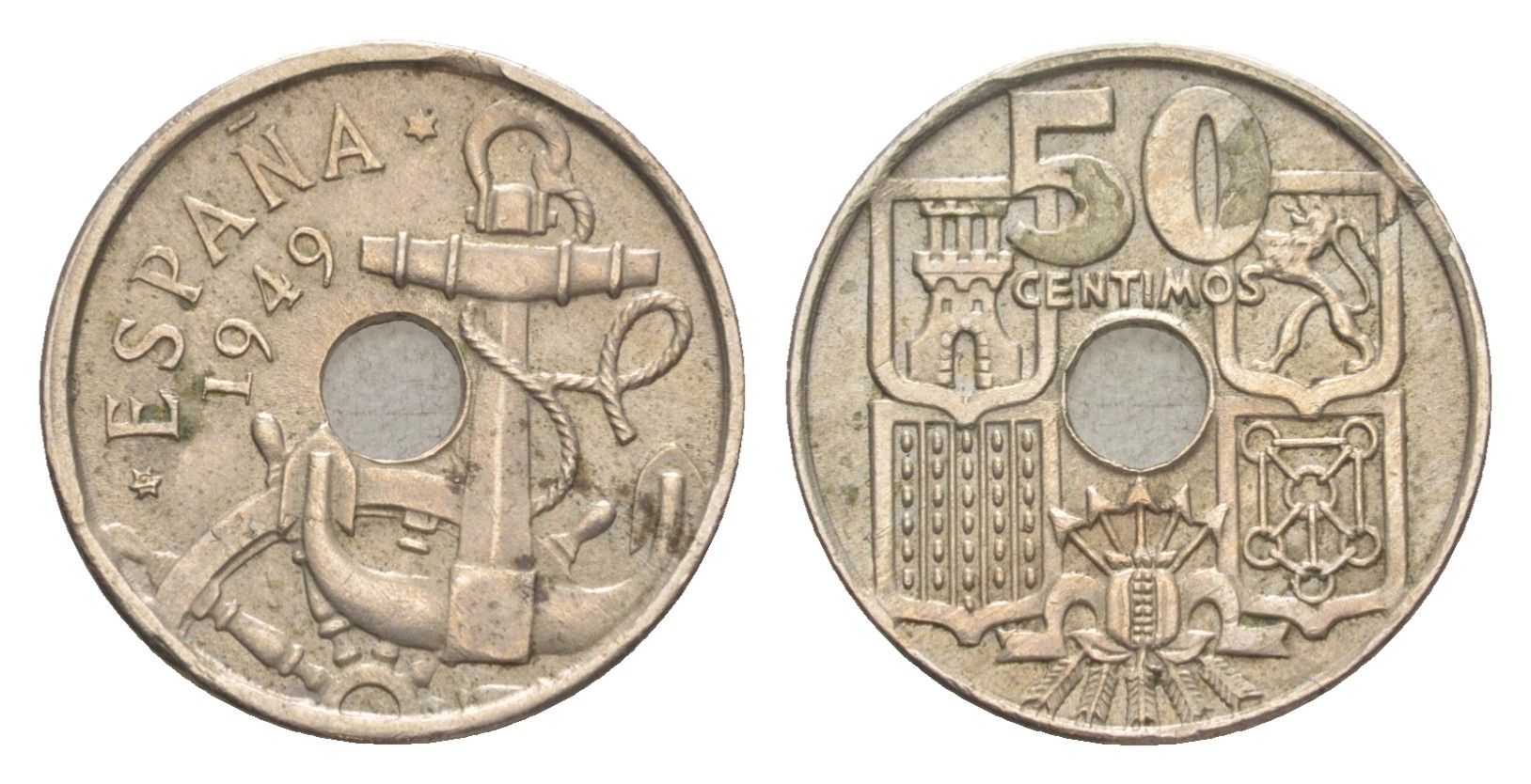 Испания 50 сентимо 1949 Франсиско Франко (1939-1975) KM 777 медно-никель 4618-1248