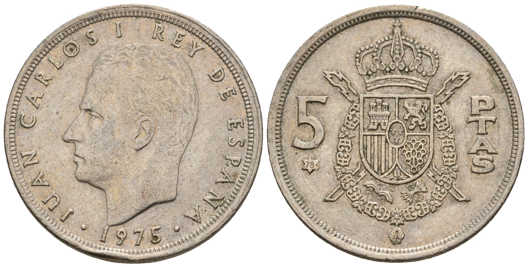 Испания 5 песет 1975 (78) Хуан Карлос I (1975-2014) KM 807 медно-никель 259-342