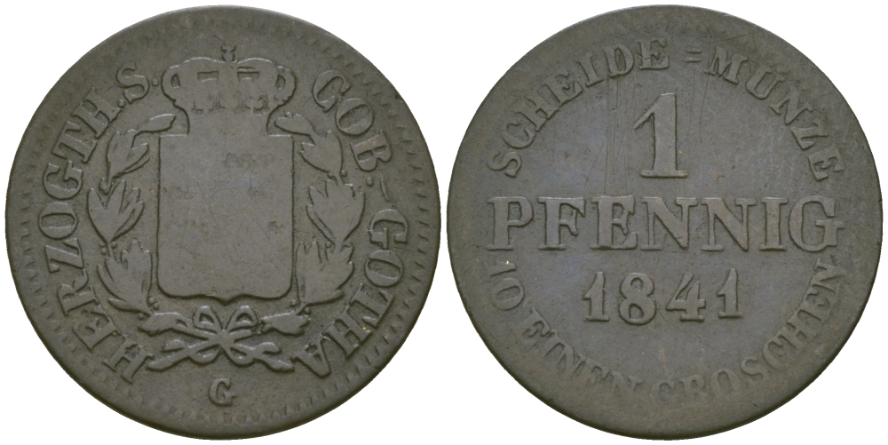 Саксен-Кобург и Гота 1 пфенниг 1841 G KM 100 медь 99-733