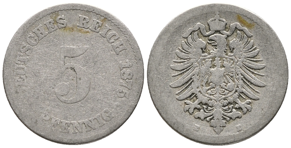 ГЕРМАНИЯ 5 ПФЕННИГОВ 1875 E, СТАРОГЕРБОВКА KM 3, J. 3 медно-никель 39-355