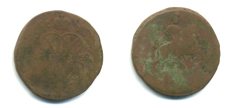 РОССИЯ 1 КОПЕЙКА 1759 медь 61-346