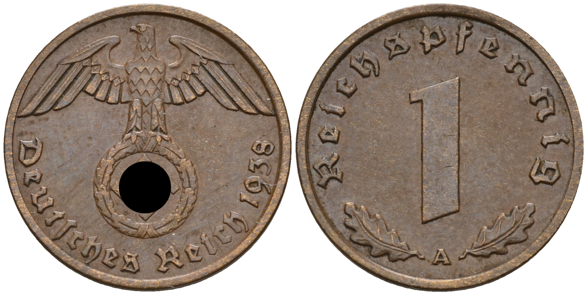 Германия 1 рейхспфенниг 1938 A KM 89 J. 361 бронза    4152-1165