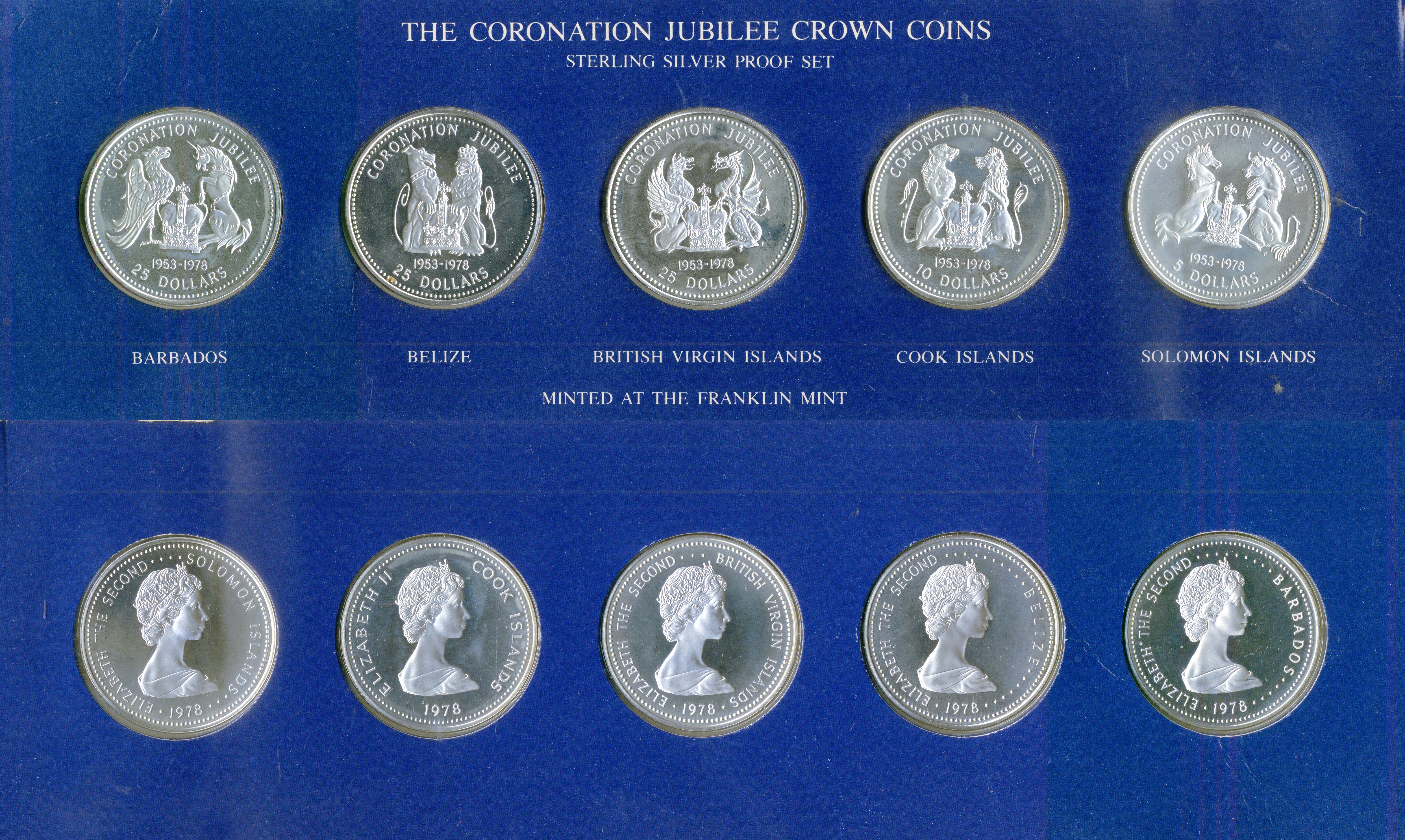 Монеты Мира набор из 5 монет - Барбадос, Белиз, Британские Виргинские острова, Острова Кука, Соломоновы Острова 1978 Набор посвящен 25-й годовщине коронации королевы 14-01-01-01