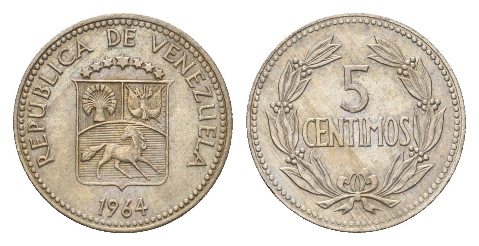 Венесуэла 5 сентимо 1964 Y 38.2 медно-никель aUNC 4668-1025