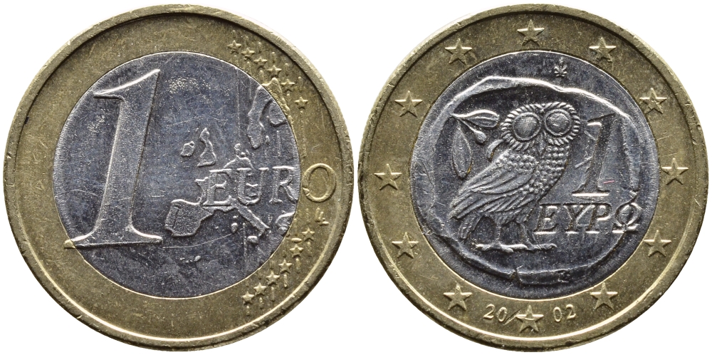 Греция 1 евро 2002 KM 187 биметалл 4390-1157