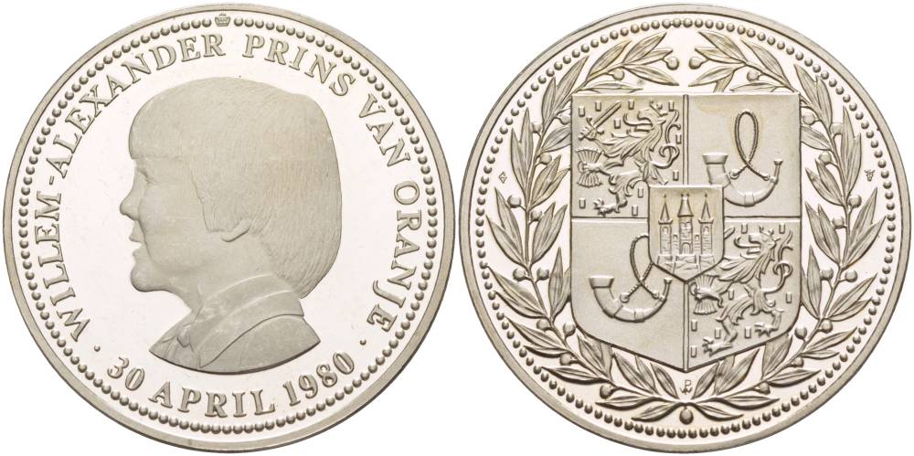 НИДЕРЛАНДЫ МЕДАЛЬ ND ВИЛЛЕМ-АЛЕКСАНДР НАСЛЕДНЫЙ ПРИНЦ С 30 АПРЕЛЯ 1980, ПОСЛЕ ОТРЕЧЕНИЯ ЮЛИАНЫ В ПОЛЬЗУ БЕАТРИКС, ДИАМЕТР 38 ММ. медно-никель PROOF 1520-725