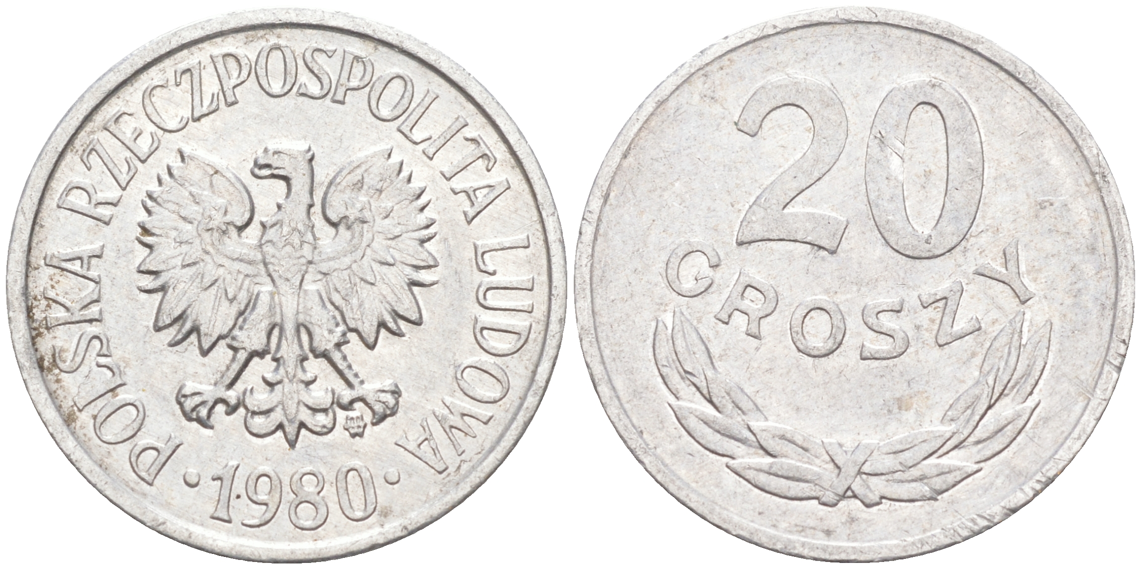 ПОЛЬША 20 ГРОШЕЙ 1980 MW KM A47 алюминий VF-XF 188-449