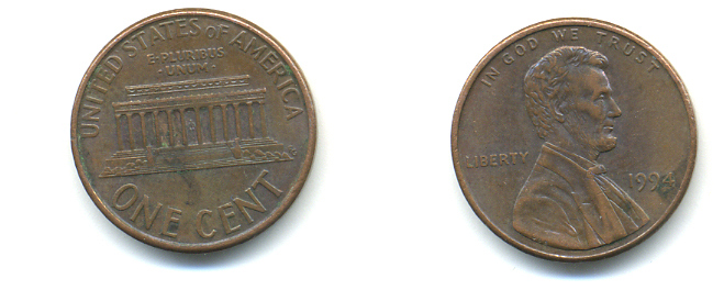 США 1 ЦЕНТ 1994 ЛИНКОЛЬН KM 201b цинк плакированный медью 179-453