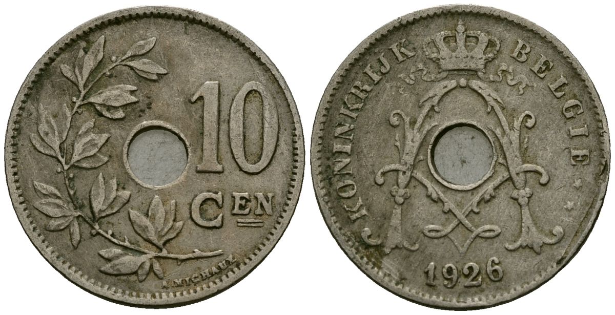 Бельгия 10 сантимов 1926 Belgie KM 86 медно-никель 4383-952