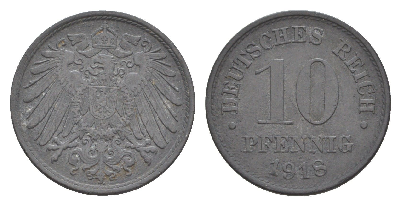 Германия 10 пфеннигов 1918 Вильгельм II (1888-1918) KM 26, J. 299 цинк 4640-341