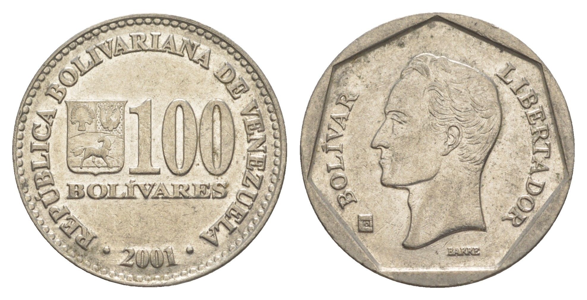 Венесуэла 100 боливаров 2001 Симон Боливар Y 83 сталь плакированная никелем 4592-1152