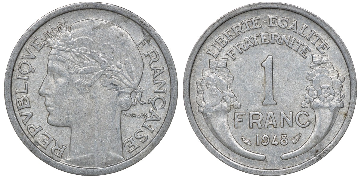 Франция 1 франк 1948 KM 885a.1 алюминий 4163-433
