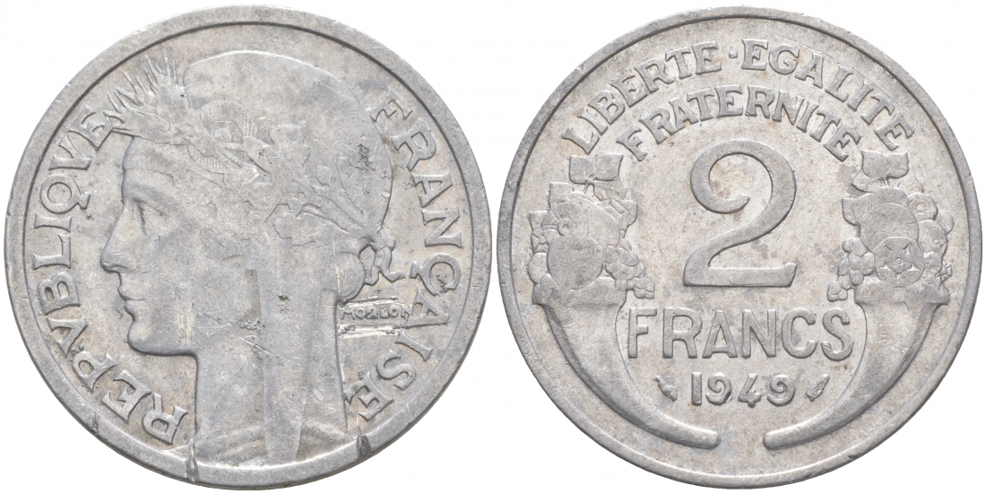 ФРАНЦИЯ 2 ФРАНКА 1949 KM 886а.1 алюминий 3855-646