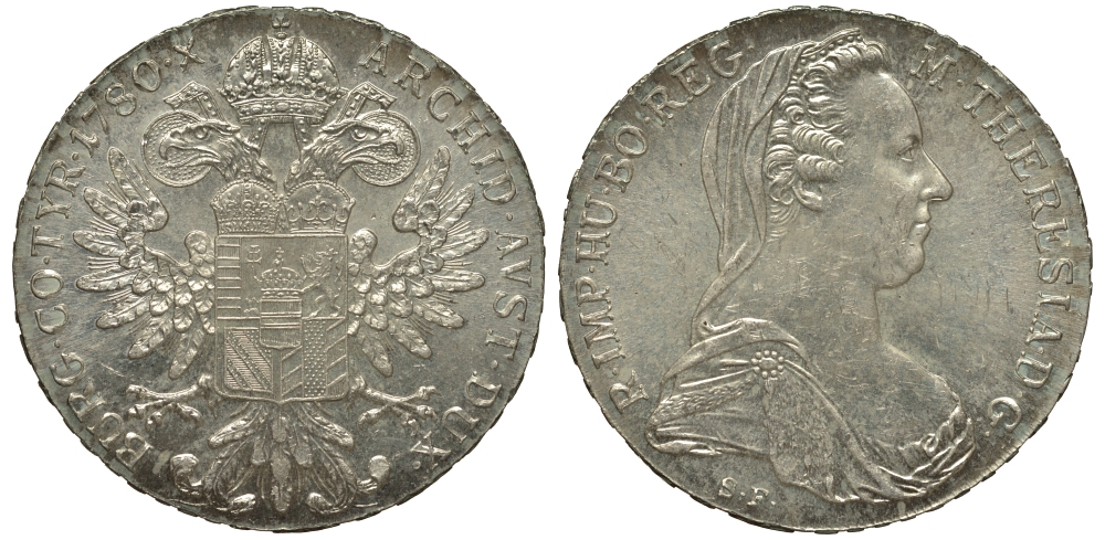 Австрия 1 талер 1780 SF, Мария Терезия, официальный рестрайк KM Т1 серебро 650-225