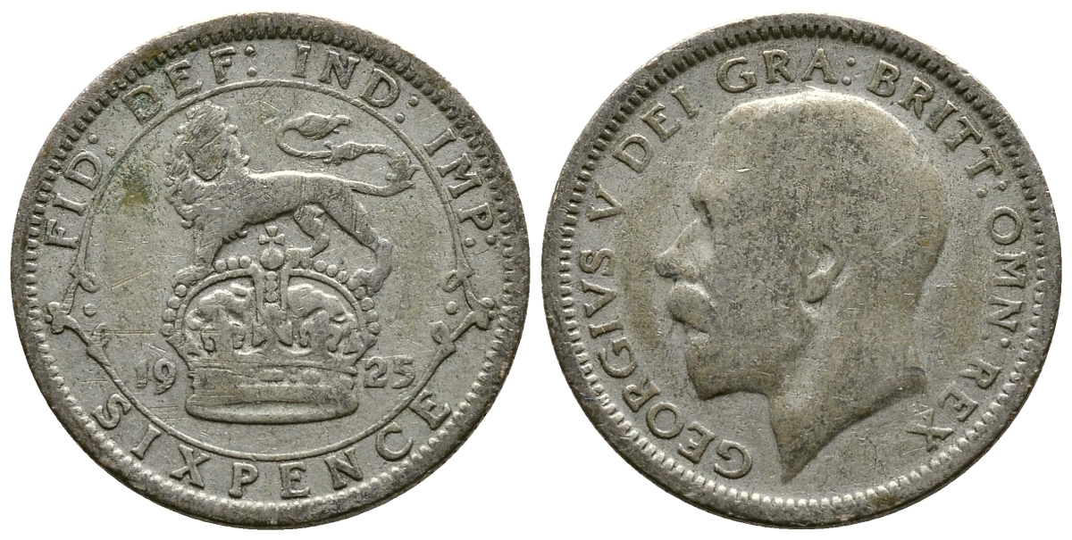 Великобритания 6 пенсов 1925 Георг V (1910-1936), узкий ободок KM 815a.2, Spink 4025 серебро 4178-137