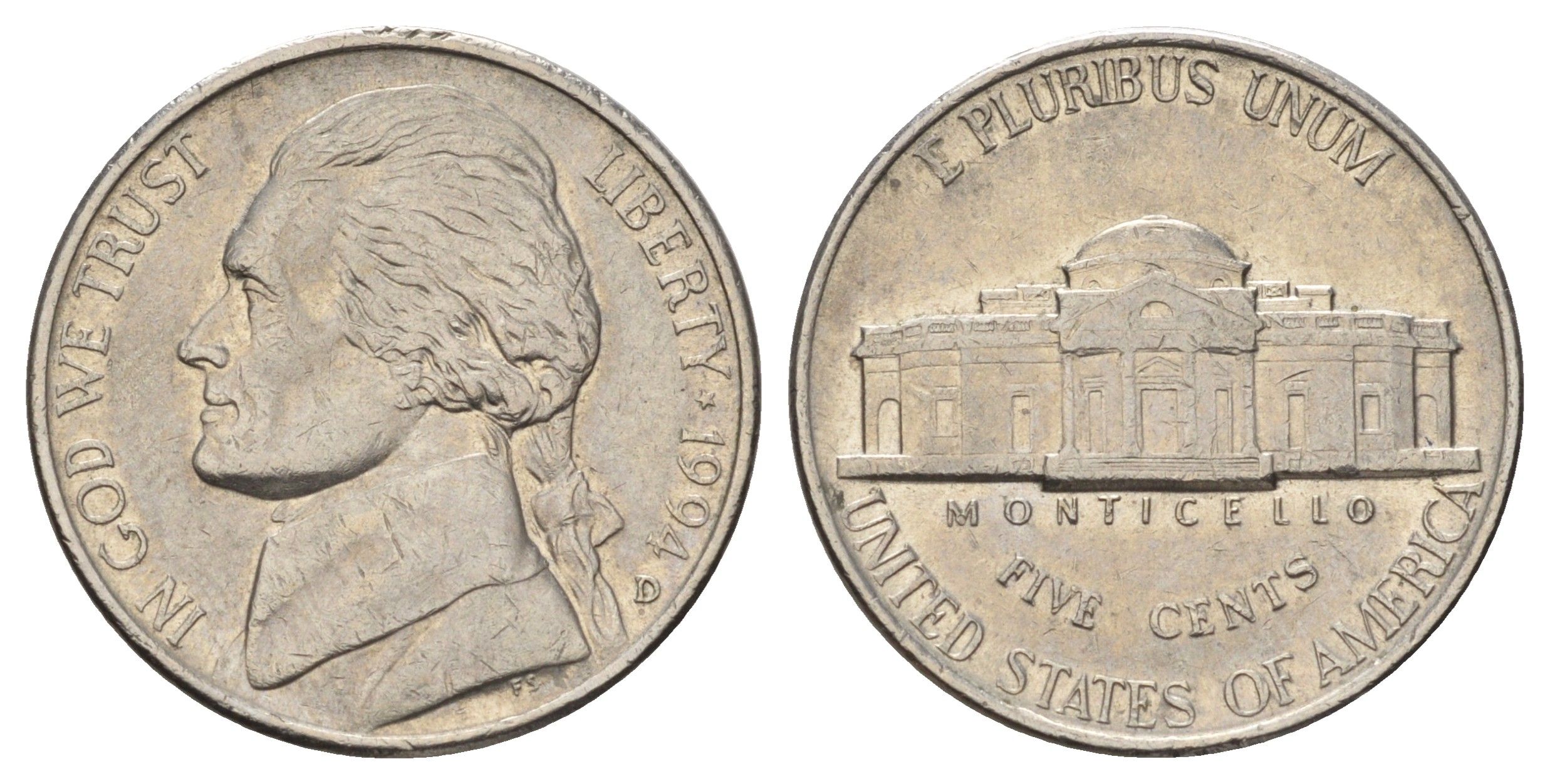 США 5 центов 1994 D, Джефферсон KM A192 медно-никель 4671-1231