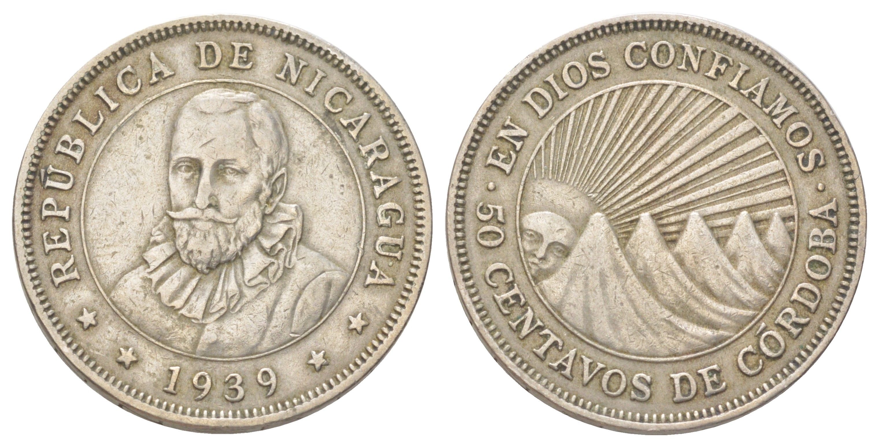 Никарагуа 50 сентаво 1939 KM 19.1 медно-никель 4624-242