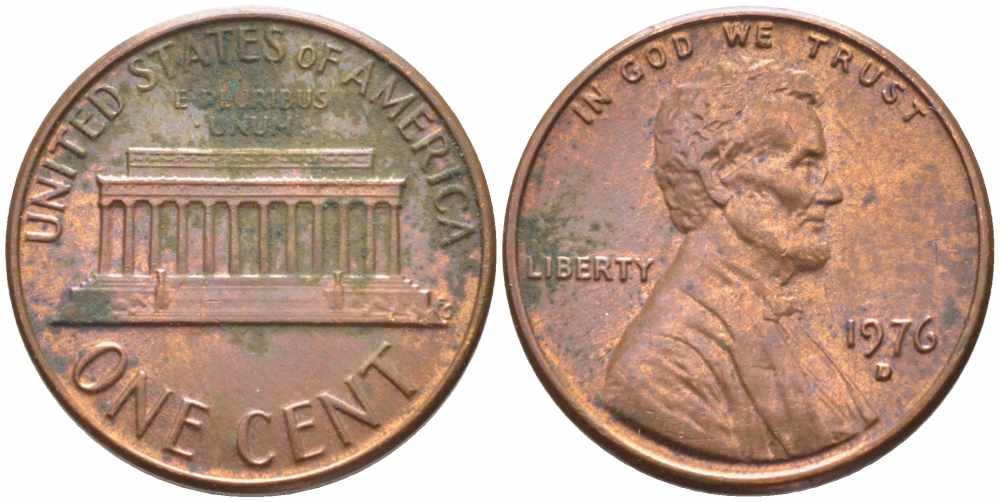 США 1 ЦЕНТ 1976 D, ЛИНКОЛЬН KM 201 медь цинк 112-414