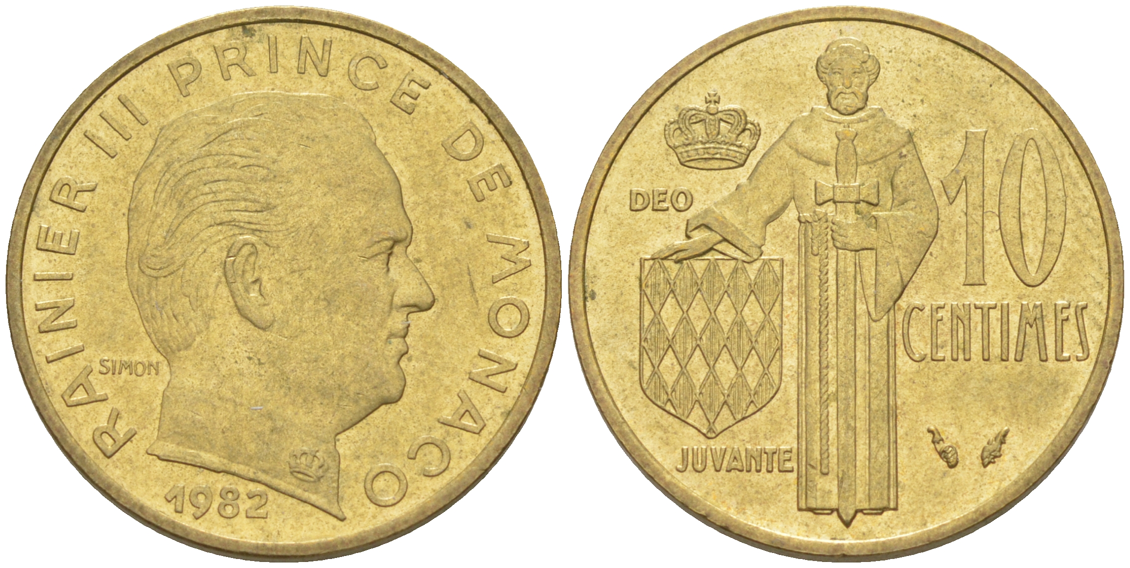 Монако 10 сантимов 1982 Ренье III (1949-2005) KM 142 алюминиевая бронза 188-1053
