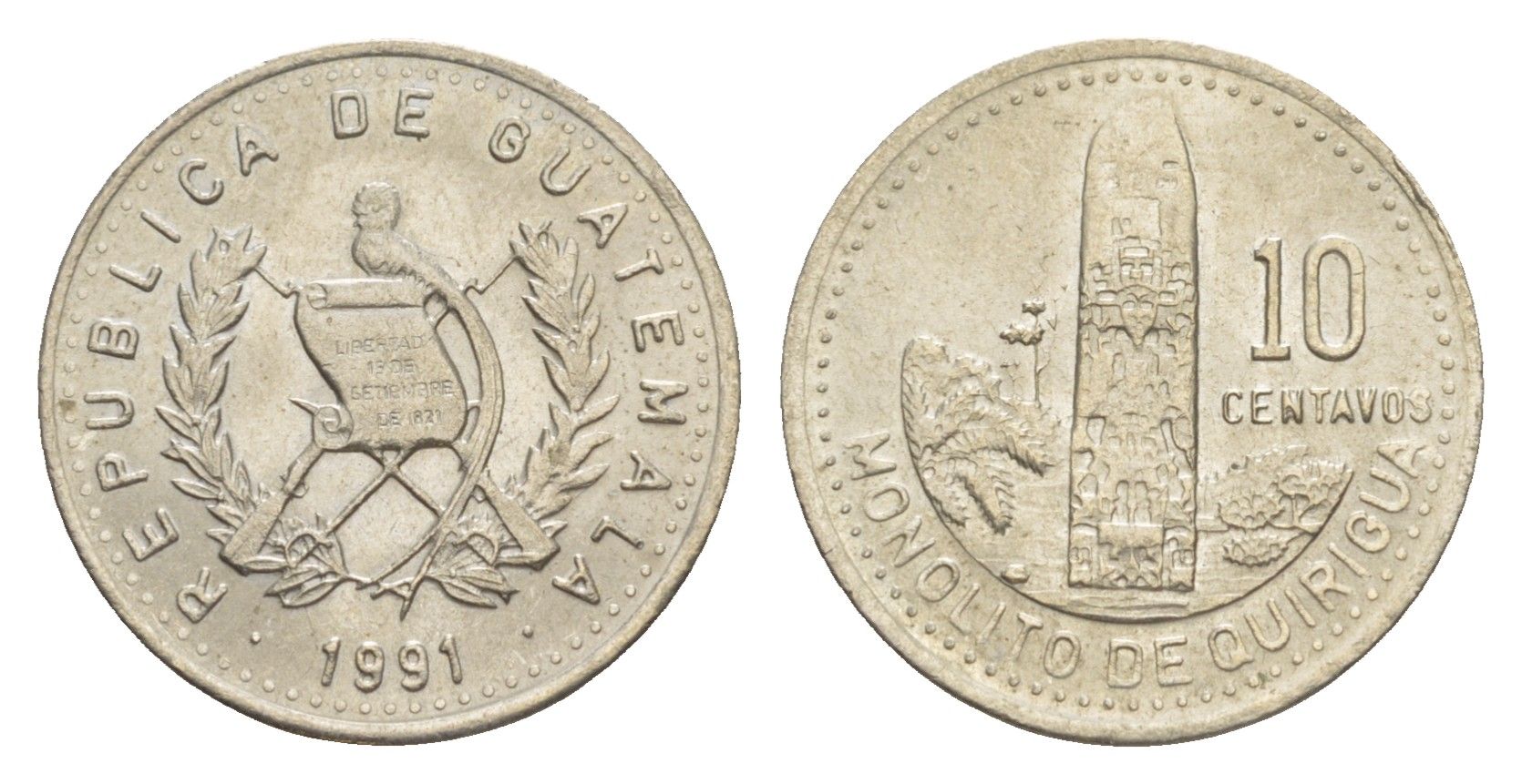 Гватемала 10 сентаво 1991 KM 277.5 медно-никель 4644-265