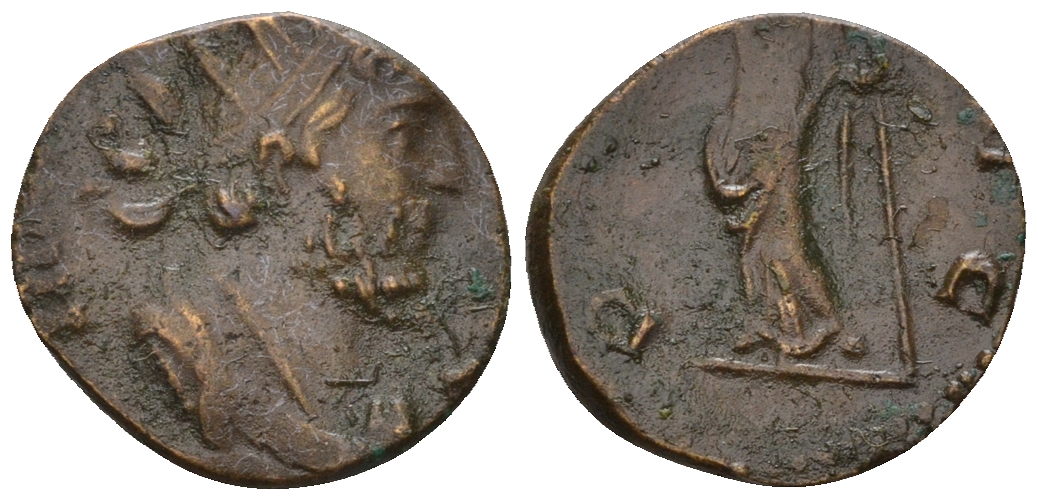 Римская Империя, императоры в Галлии антониниан 272 Тетрик, IMP C TETRICVS P F AVG, бюст императора / PAX AVG, Пация, персонификация Мира, локальная чеканка в Галлии RIC 100 биллон 1073-25-96