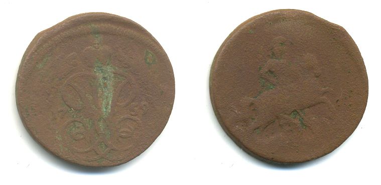 РОССИЯ 1 КОПЕЙКА 1759 медь 61-314