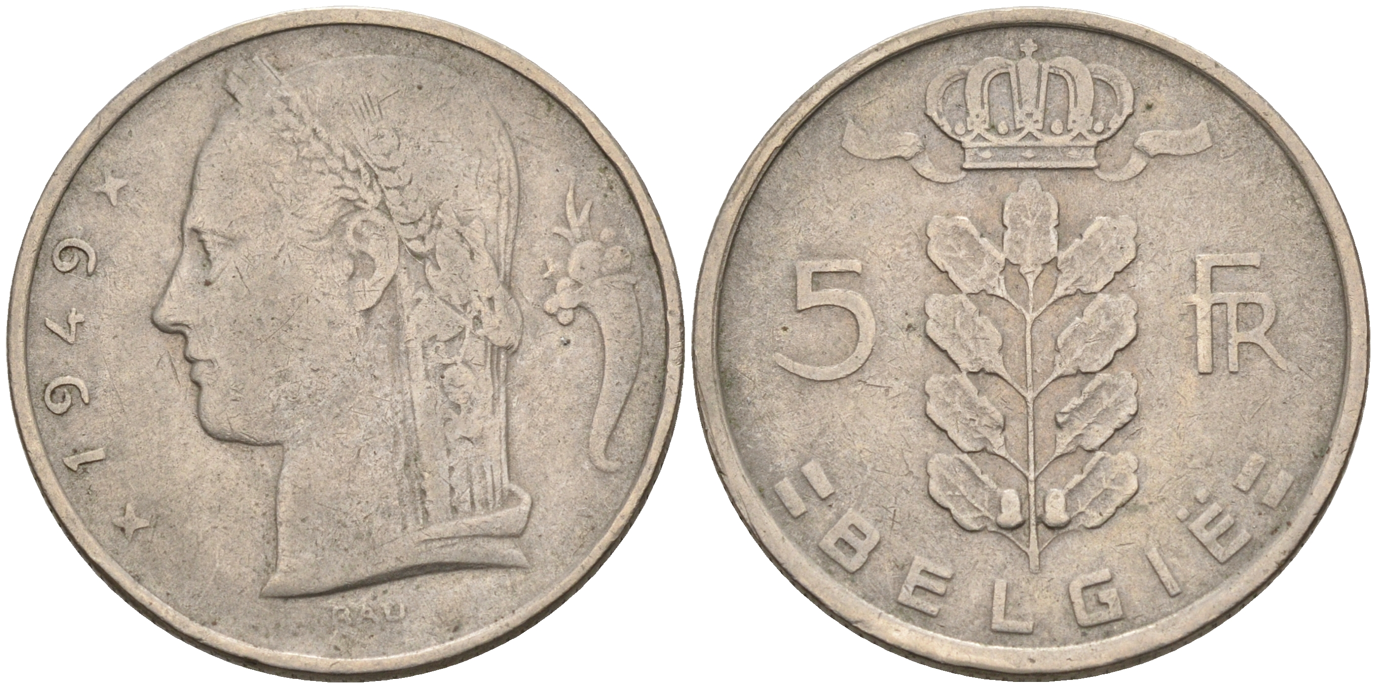 Бельгия 5 франков 1949 Belgie, Леопольд III (1934-1951) KM 135.1 медно-никель 92-355