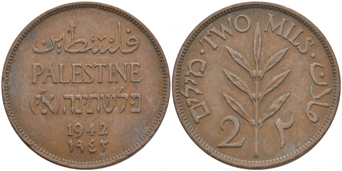 Израиль, Палестина 2 милса 1942 Британская администрация KM 2 бронза 69-1026