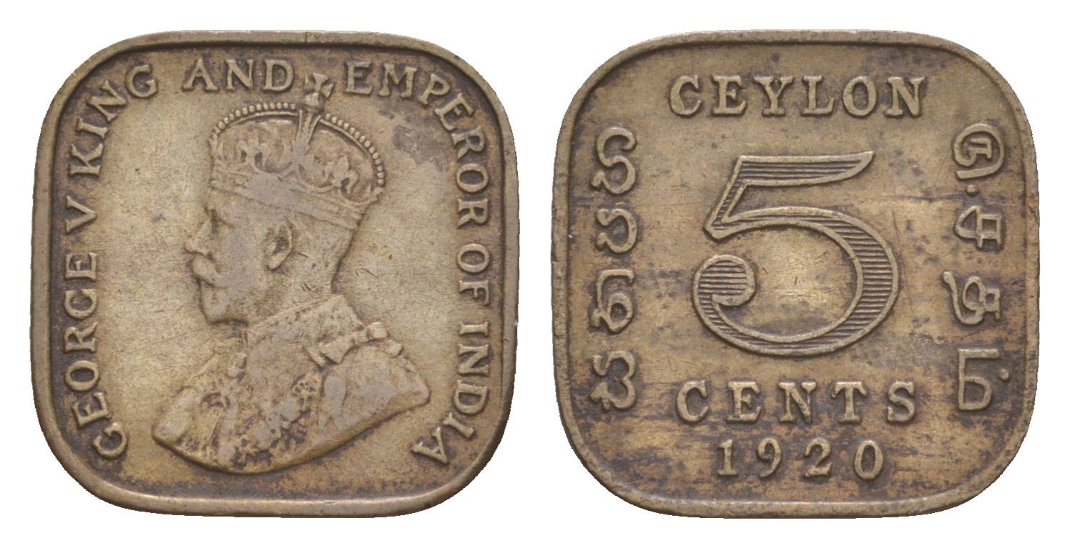 Цейлон 5 центов 1920 Георг V (1910-1936) KM 108 медно-никель    4658-1112
