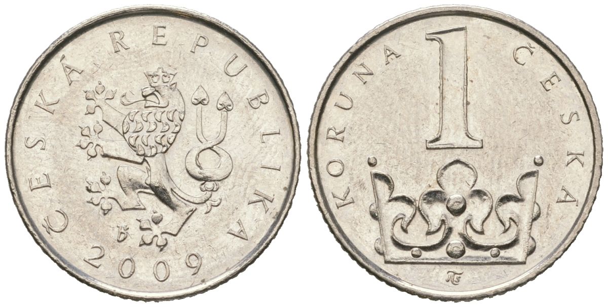 Чехия 1 крона 2009 KM 7 сталь плакированная никелем UNC 4621-428