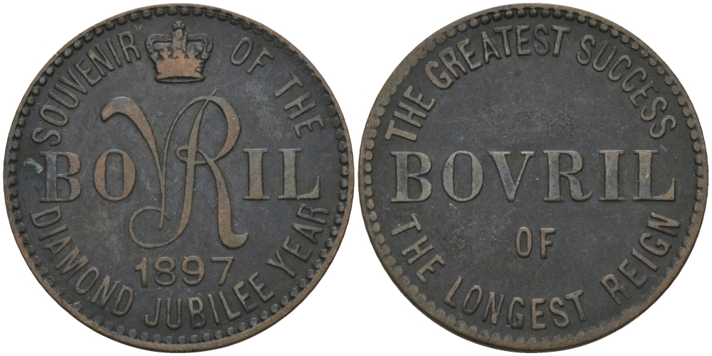 Англия жетон, токен 1897 БРИЛЬЯНТОВЫЙ ЮБИЛЕЙ КОРОЛЕВЫ ВИКТОРИИ, BOVRIL, ДИАМЕТР 21,5 ММ. бронза 99-447